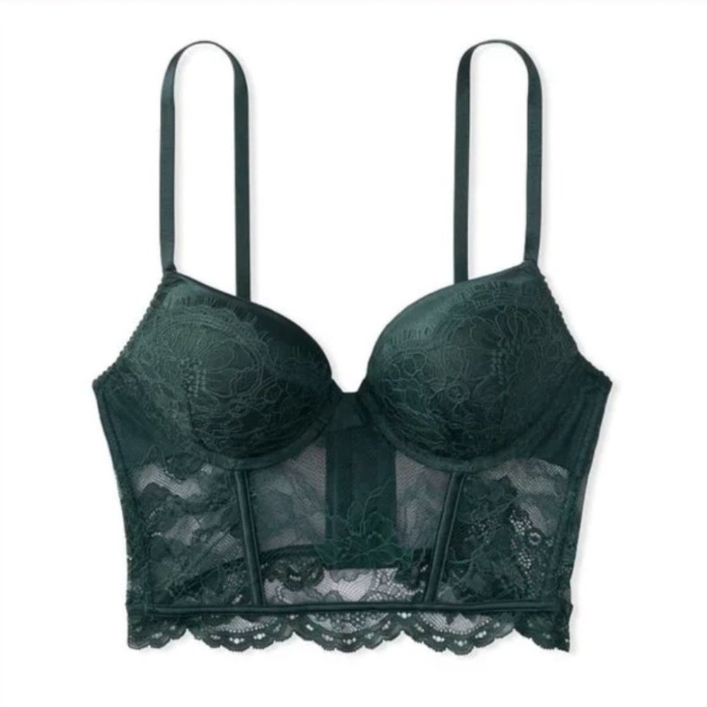 32B VERY SEXY Bombshell Add-2-Cups Push-Up Corset Bra Top Envious Green